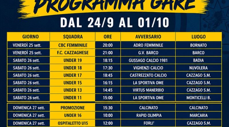 PROGRAMMA GARE *** 27 Settembre 2026 ***